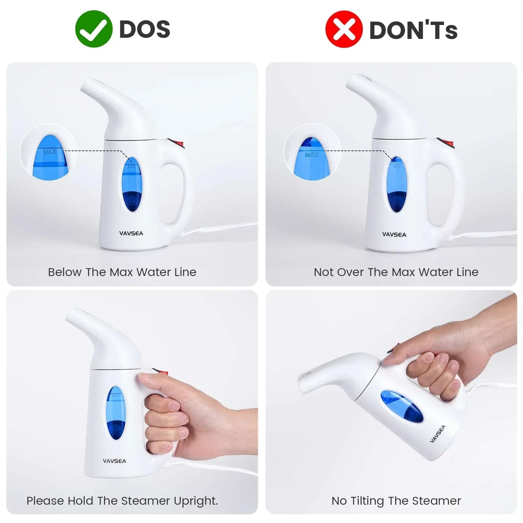 VAVSEA Steamer for Clothes, Portable Garment Steamer, Auto Shut-off Function, Wrinkles/ Steam/ Soften/ Clean/ Sterilize, White