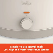 bella slow cooker front with temperature control knob and high/low settings