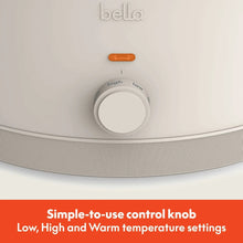 bella slow cooker front control panel with temperature knob and orange indicator light