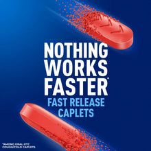 Mucinex Fast-Max fast release caplets, red tablets on blue background