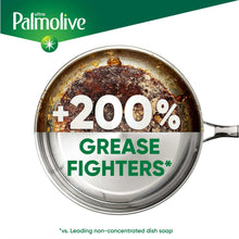 +200% grease fighters dish soap claim over frying pan graphic, Palmolive branding