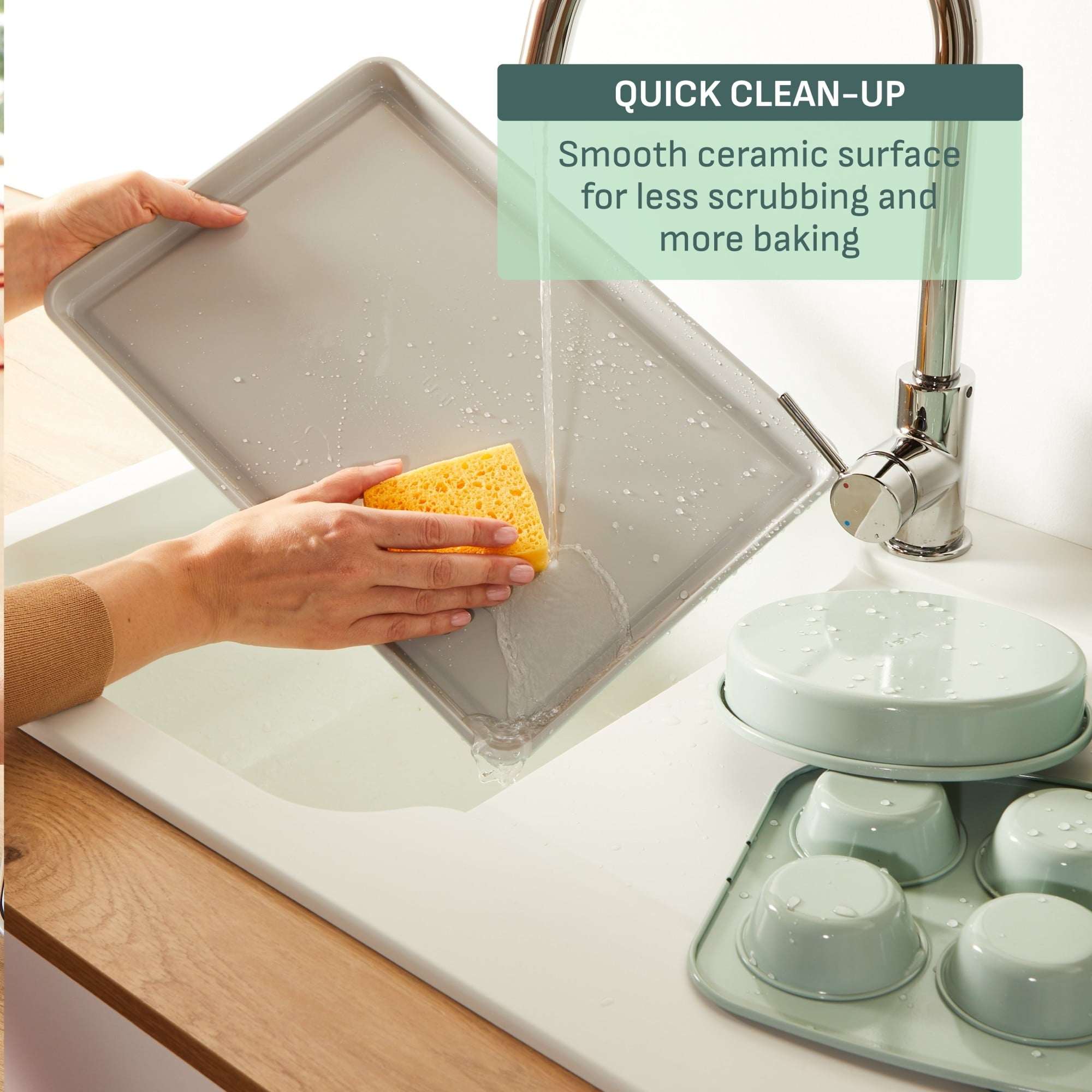 T-fal Stackable Ceramic Bakeware, 5 Piece Nonstick Bakeware Set, Mint Green, Oven Safe 450°F