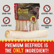 Premium beefhide dog chew bag with grain-free and additive-free icons