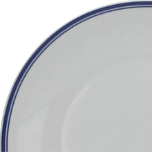 White ceramic plate rim with blue double stripes