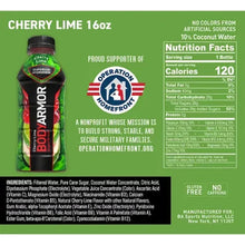 Cherry lime 16 oz sports drink bottle with nutrition facts panel