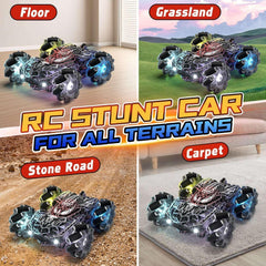 Remote Control Car, RC Car Toys for Boys 5 6 7 8 9 10 Year Old, Double Sided RC Car with Gesture Sensing & Cool Light, 2.4Ghz RC Stunt Car for Kids Outdoor Toys