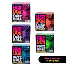 Assorted Nee Doh Fuzz Ball retail boxes, multiple color themes shown