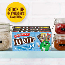 Variety pack candy box with 18 full size packs and M&M's character