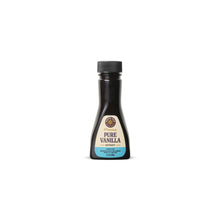 Pure vanilla extract bottle with black cap and blue label