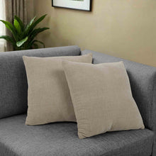 Solid chenille pillow set of 2, light beige square throw pillows on gray sofa