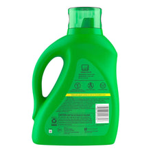 Gain Happy liquid laundry detergent jug back panel with directions and safety info