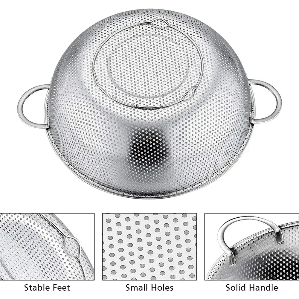 VeSteel Colander Set of 3, Stainless Steel Micro-Perforated Colanders Strainers for Draining Rinsing Washing, Ideal for Pasta Vegetables Fruits, Heavy Duty & Dishwasher Safe - USA MEGA SHOP