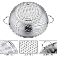 Stainless steel perforated colander with fine holes and two side handles