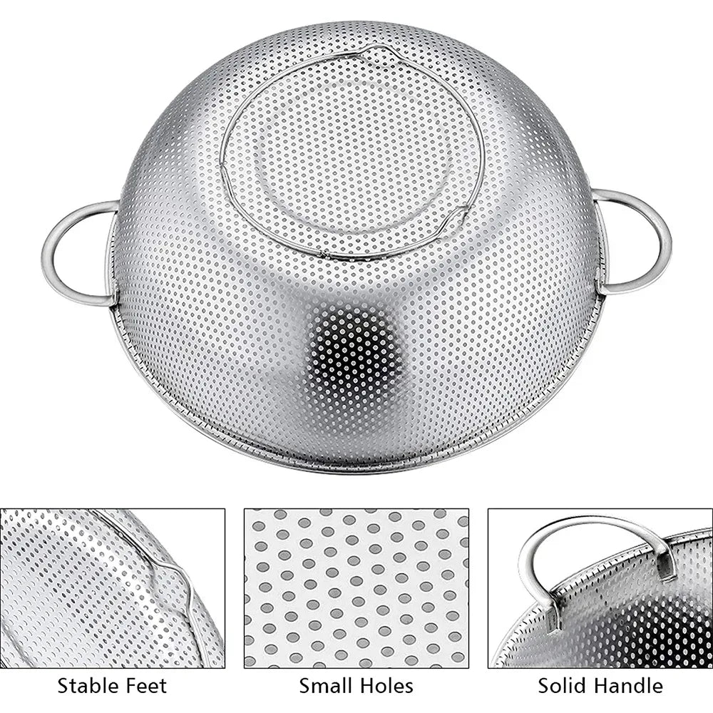 VeSteel Colander Set of 3, Stainless Steel Micro-Perforated Colanders Strainers for Draining Rinsing Washing, Ideal for Pasta Vegetables Fruits, Heavy Duty & Dishwasher Safe - USA MEGA SHOP