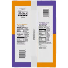 V8 Energy variety pack carton side panels with nutrition facts for peach mango and pomegranate