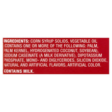 Coffee creamer ingredients panel in red with ingredient list
