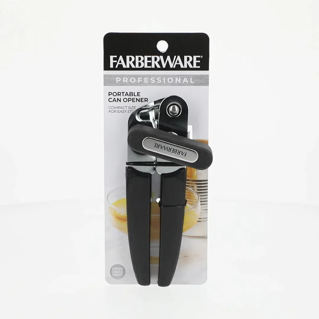 Farberware Pro Stainless Steel Portable Can Opener with Black Handle