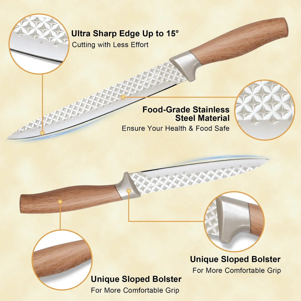 Joyfair Kitchen Knife Set, 7 Pcs Stainless Steel White Knives Block Set for Chef, Super Sharp Professional Knife Set with Universal Knife Block for Home Restaurant, Non-Stick & Anti-Rust - USA MEGA SHOP
