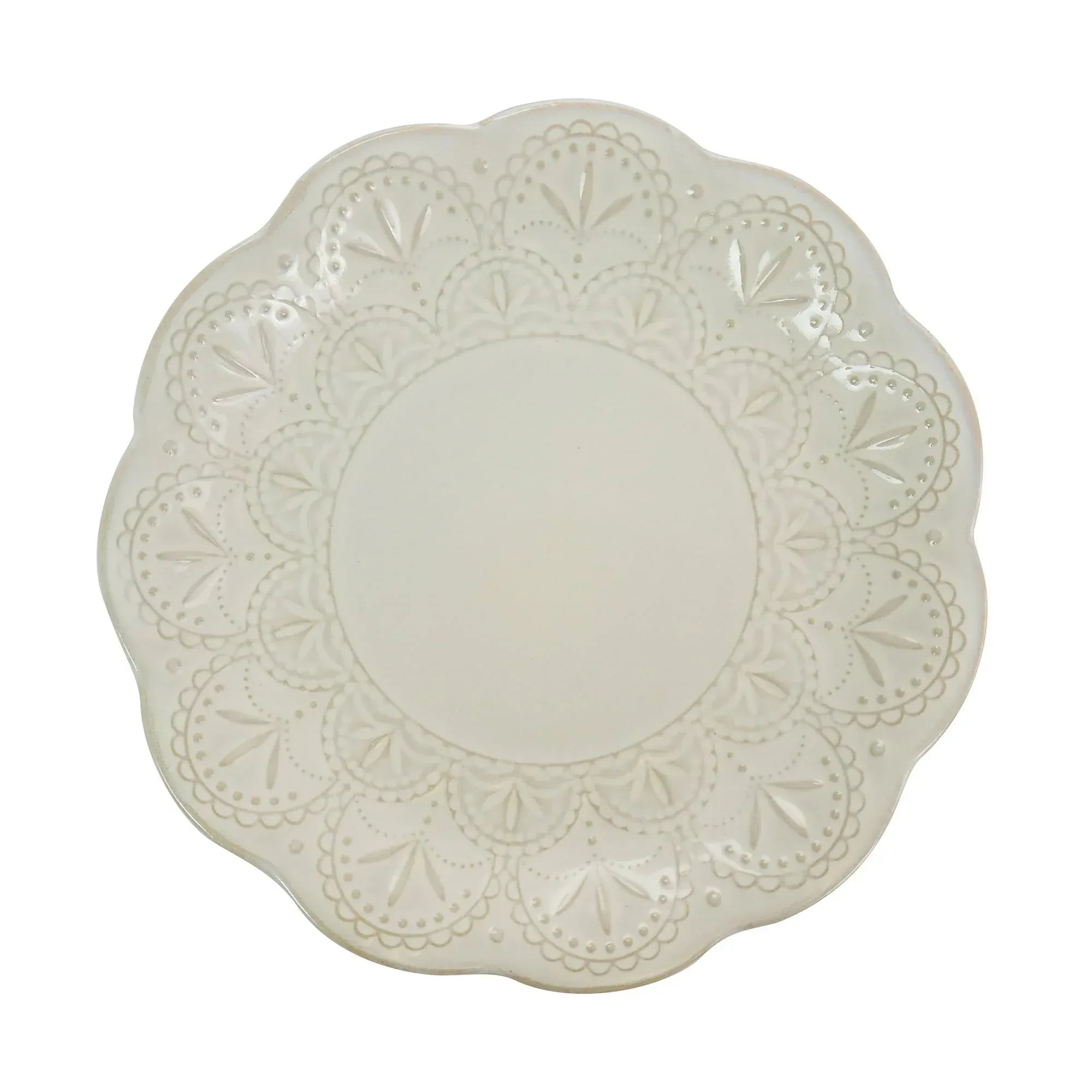 Elama White Lace 16 Piece Luxurious Stoneware Dinnerware with Complete Setting for 4