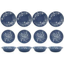 Blue floral melamine dinner plates, round with daisy pattern