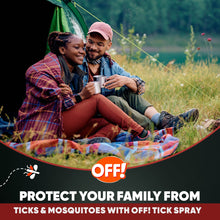 OFF! tick spray protection banner with family outdoors scene