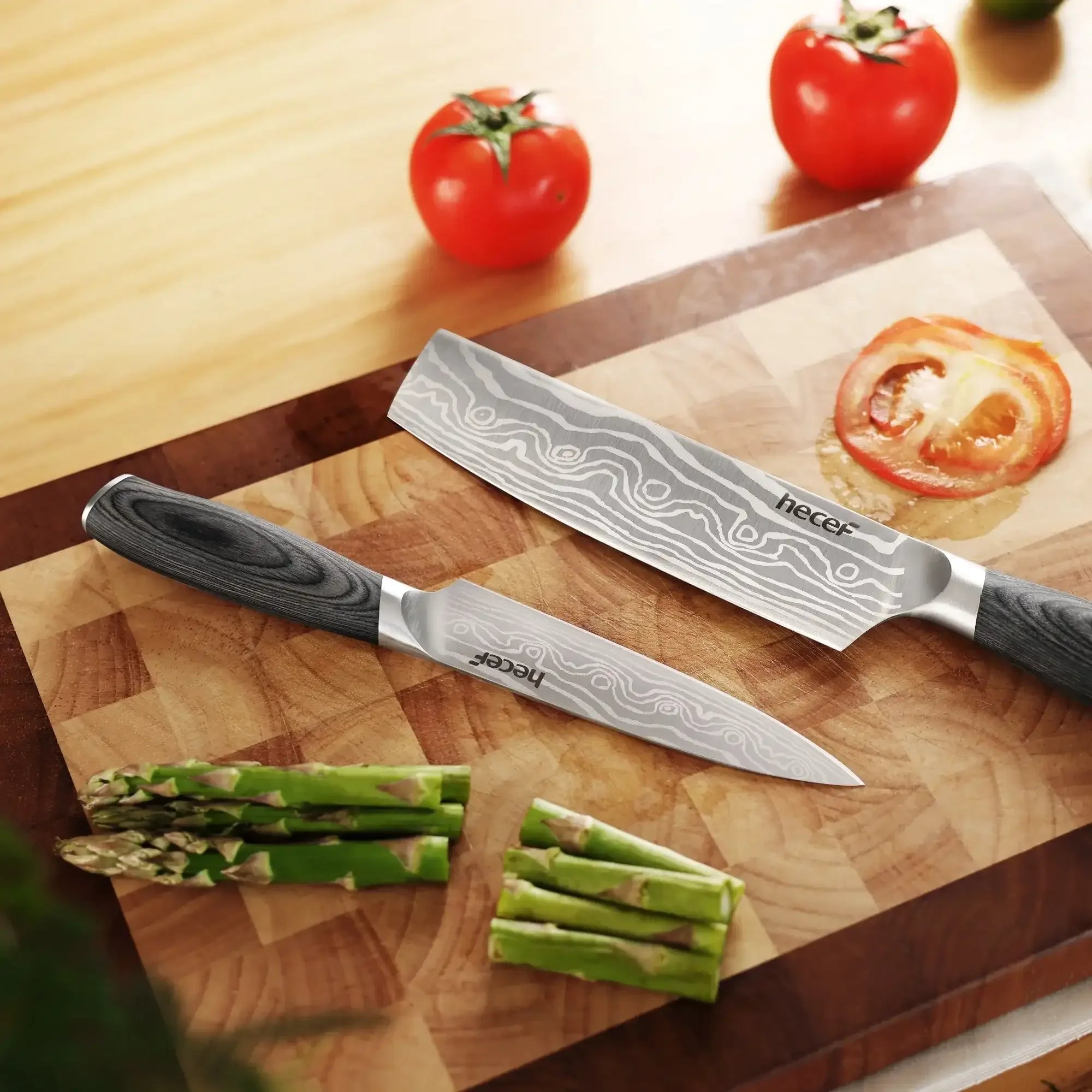 Hecef 8-Inch Chef Knife with Japanese Damascus Pattern and Ergonomic Wood Handle - USA MEGA SHOP
