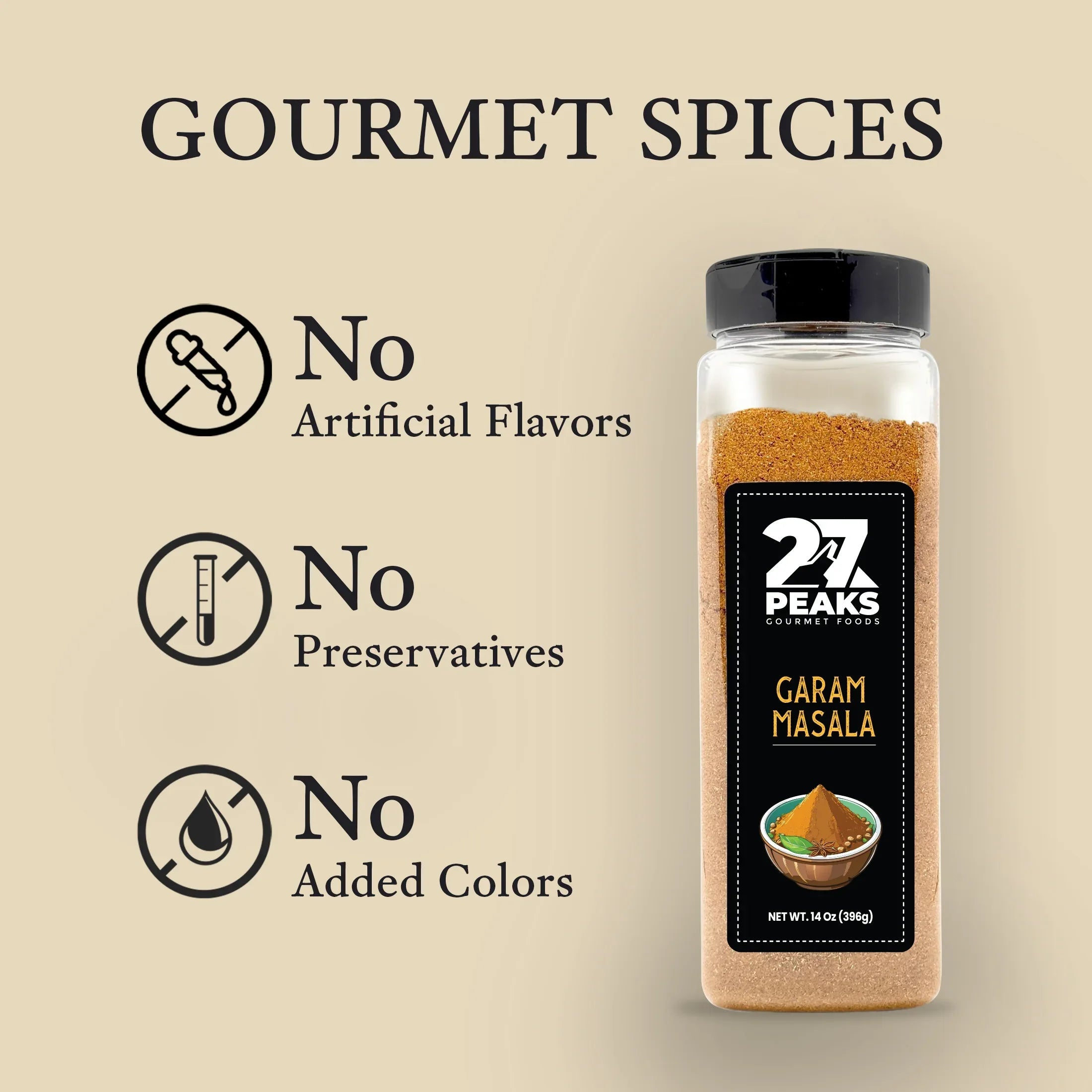 27 Peaks Gourmet No Artificial Flavors Garam Masala, 12.3 oz Bottle