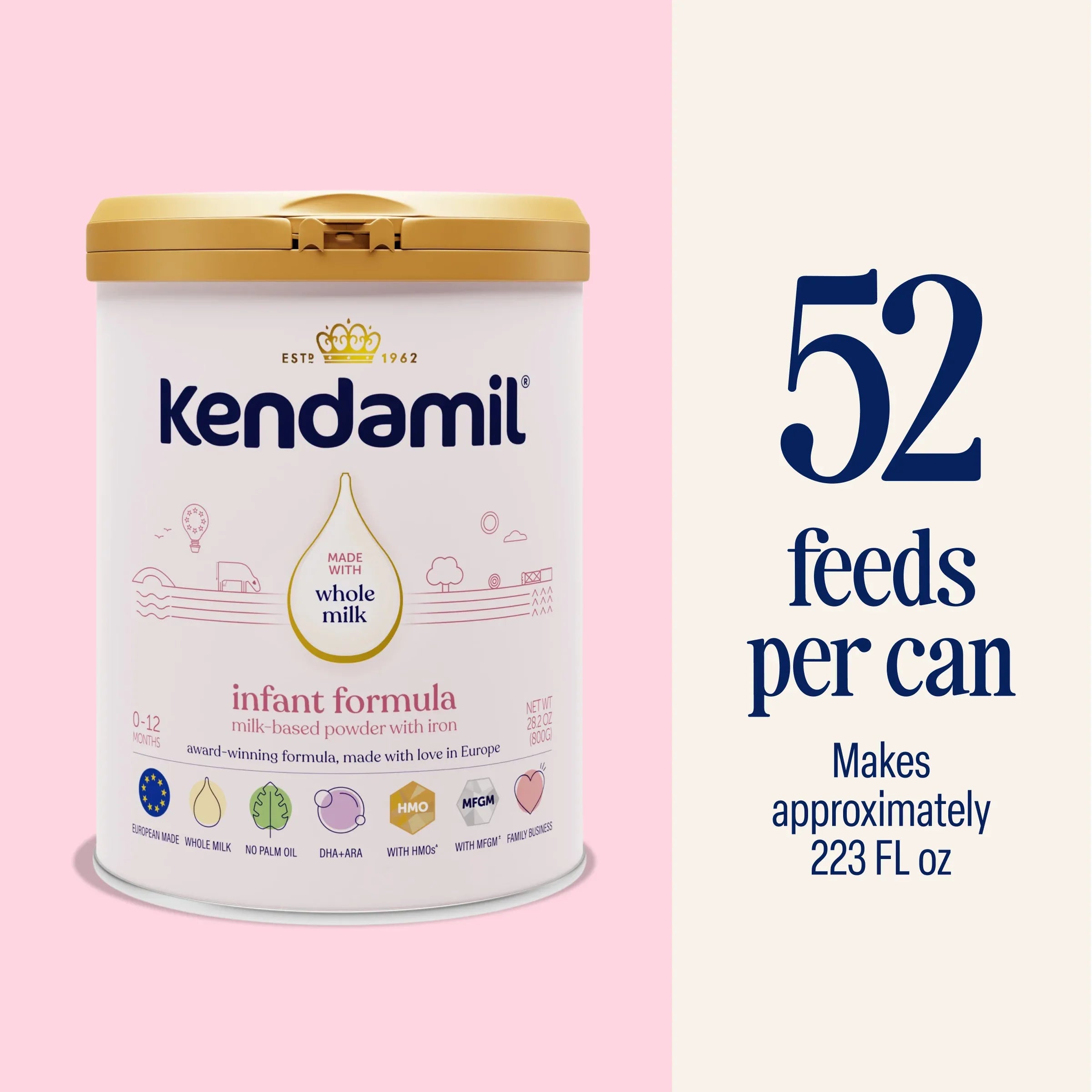 Kendamil European Whole Milk Classic Infant Formula Powder with HMOs, Prebiotics & DHA, 28.2 oz - USA MEGA SHOP