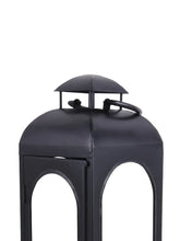 Black metal lantern candle holder top and handle with domed lid
