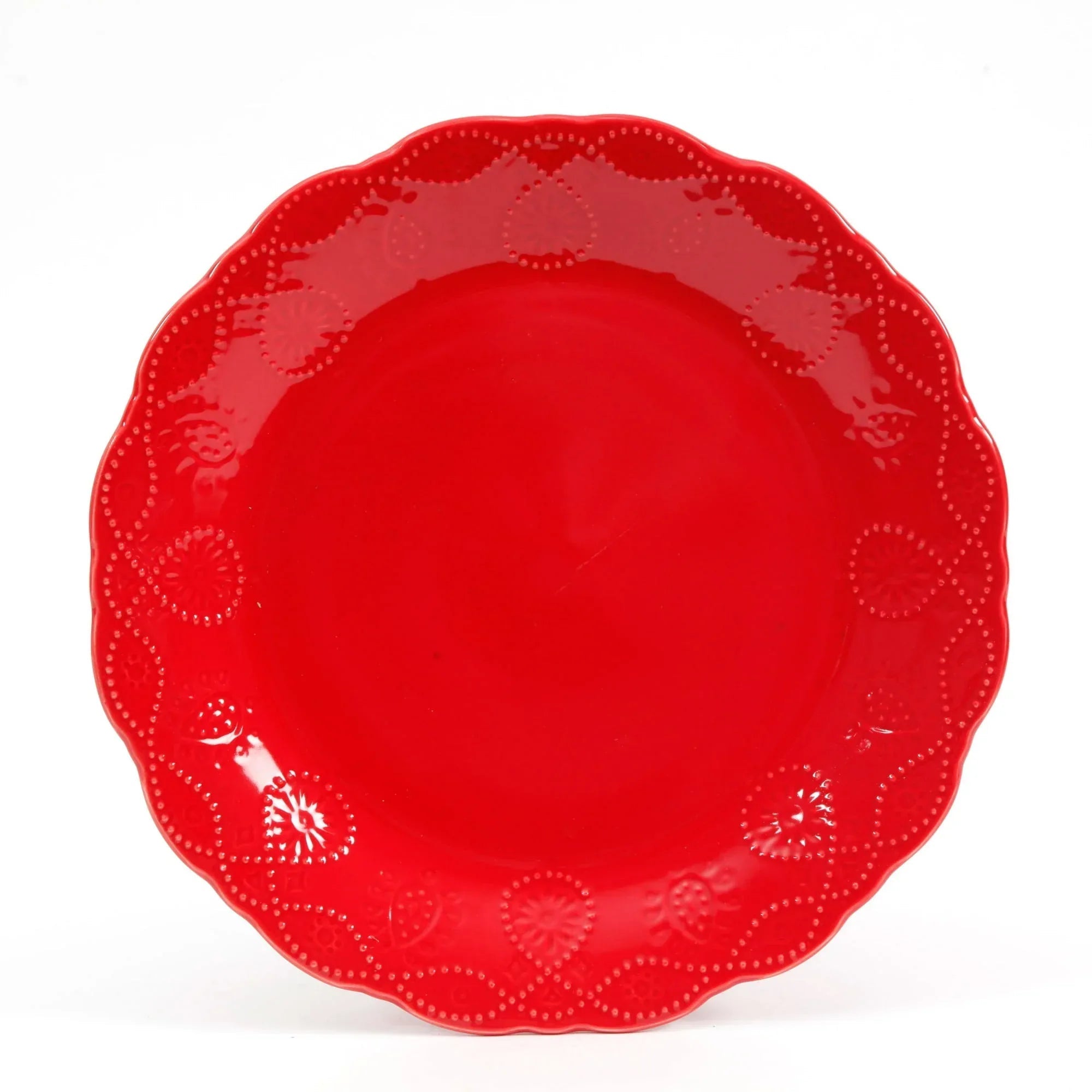 The Pioneer Woman Cowgirl Lace 12-Piece Dinnerware Set, Red