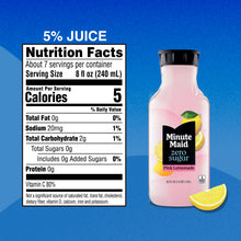 Minute Maid zero sugar pink lemonade bottle, 52 fl oz with nutrition facts panel