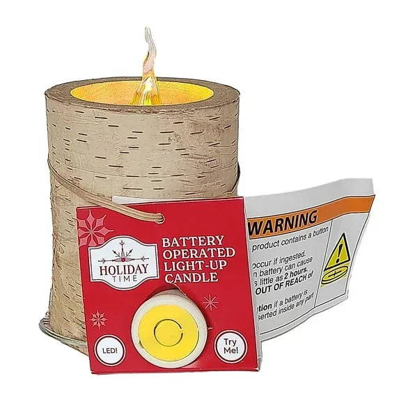 Battery Operated LED Wooden Flameless Christmas Candle, Brown, 4", by Holiday Time - USA MEGA SHOP
