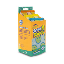 Scrub Daddy Scour Daddy non-scratch scour pads, 3 pack shown on back of cardboard box