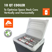 Hard-side cooler with open white lid showing molded ice tray.