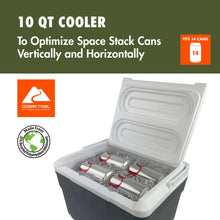 Hard-side cooler opened with white interior and bottle-ready storage tray