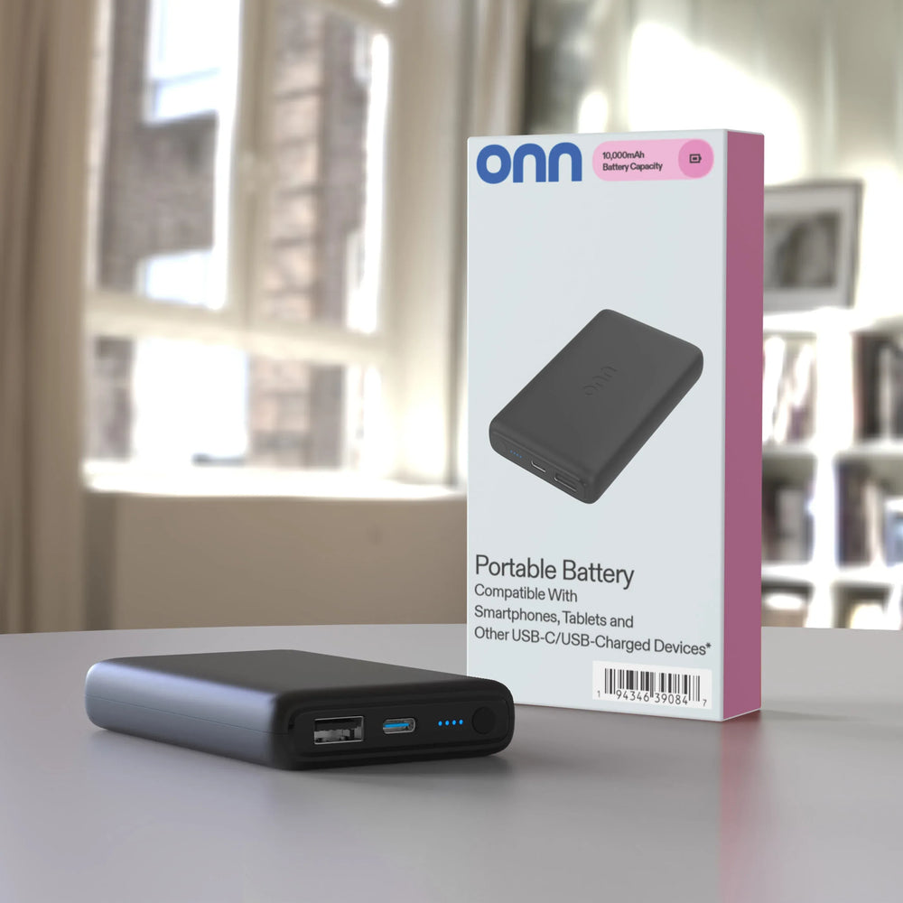 onn 10,000 mAh Dual USB-C/USB-A Port Portable Battery, Black - USA MEGA SHOP