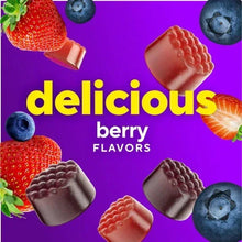 delicious berry flavored gummy vitamins with molded fruit-shaped gummies