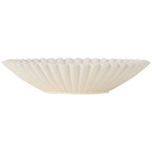 Off-white decorative ribbon bowl, shallow V shape with pleated ridges