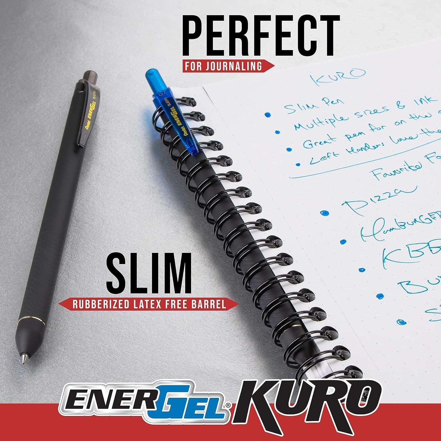 Pentel EnerGel Kuro Gel Pen, Shades of Black, 0.7mmtip, Assorted black ink, 5 pens - USA MEGA SHOP