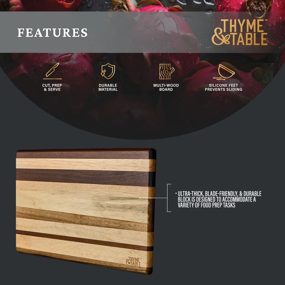Thyme & Table 18x12 Multi-Wood Butcher Block with Non-Slip Silicone Feet - USA MEGA SHOP