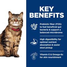 Hill's Science Diet sensitive cat dry food key benefits panel with cat
