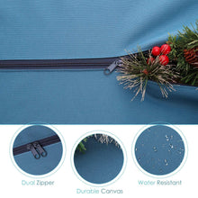 Blue fabric Christmas tree storage bag with dual zipper and secured opening
