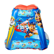 Inflatable Paw Patrol ball pit playland front view with blue, red, and orange trim