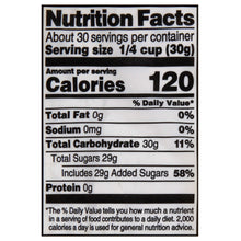 Powdered sugar bag nutrition facts panel with serving size 1/4 cup (30g)