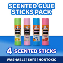 Scented clear glue sticks pack with four pastel sticks: green, pink, blue, and pink.
