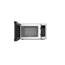 Frigidaire stainless steel countertop microwave oven with open door showing empty cooking cavity