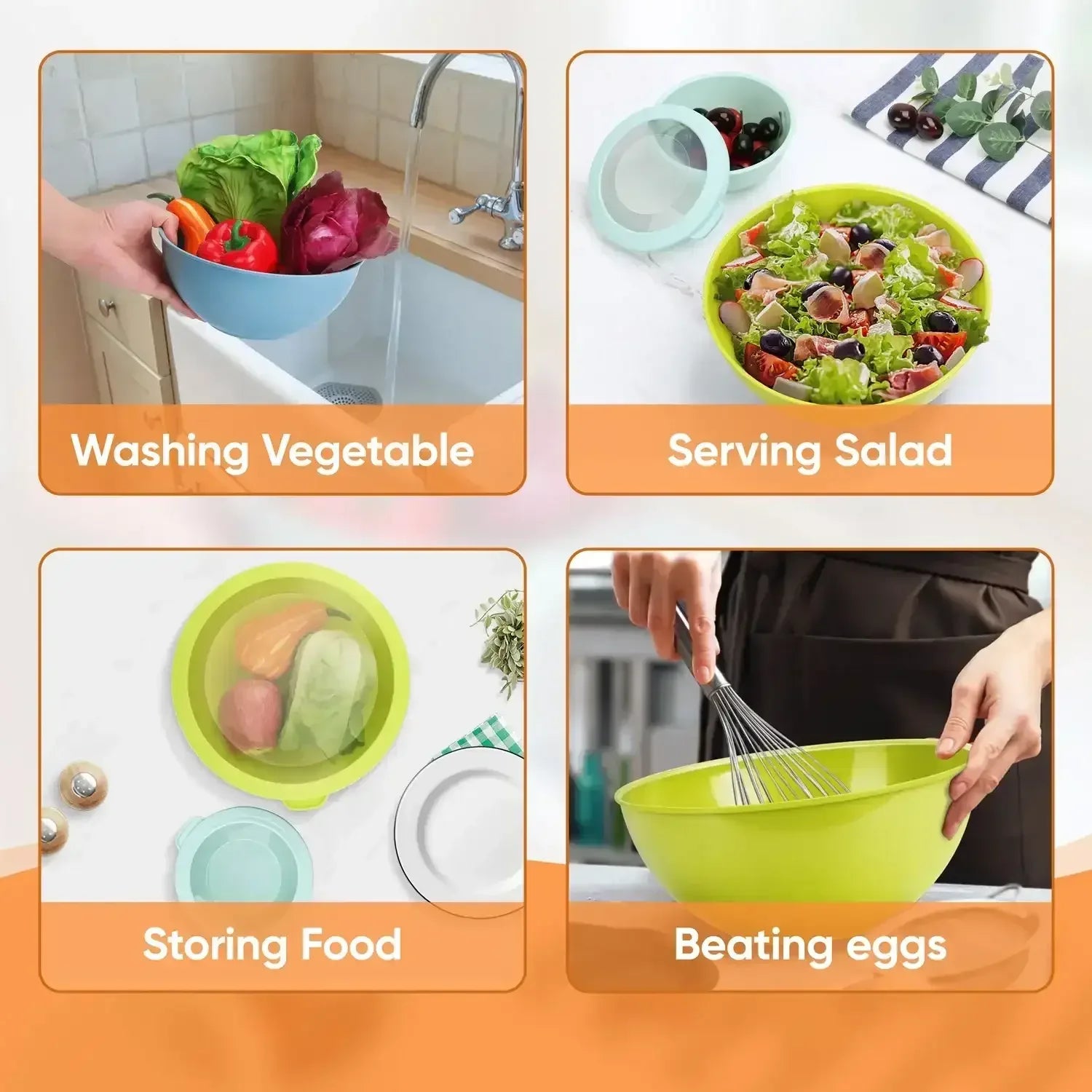Walchoice Mixing Bowls with Airtight Lids Set of 6, Plastic Nesting Bowls Prep Bowls for Mixing, Serving, Kitchen Preparing, Storage, Microwave & Freezer Safe