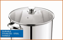 Stainless steel stock pot with glass lid and side handle