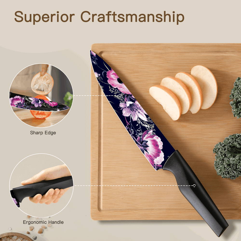 Astercook 6 Piece Color-Coded Kitchen Knife Set, Stainless Steel Chef Knives with 6 Anti-Rust Coating Blades and Blade Guards, Dishwasher Safe