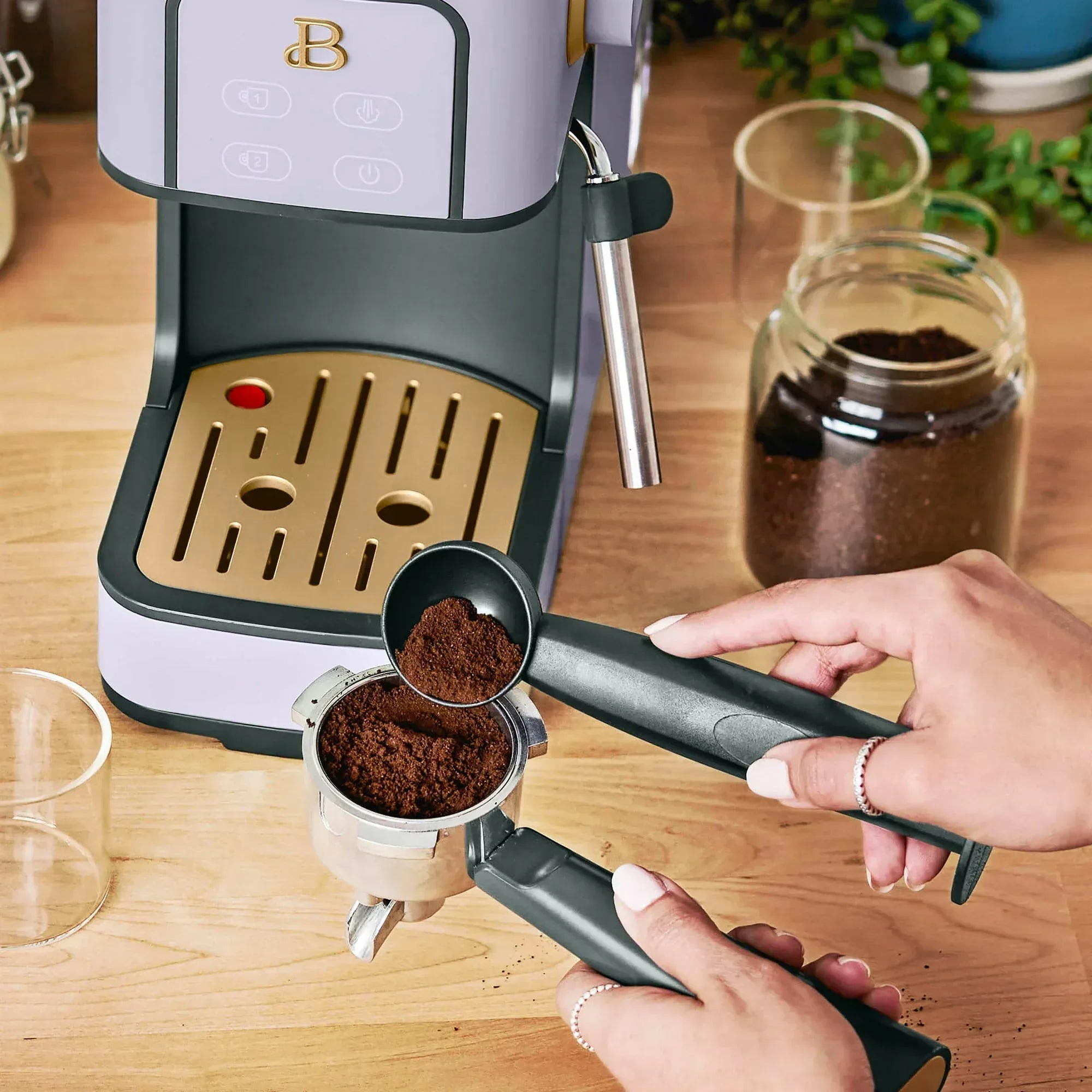 Beautiful Slim Espresso Machine with 20-Bar Pressure, White Icing by Drew Barrymore